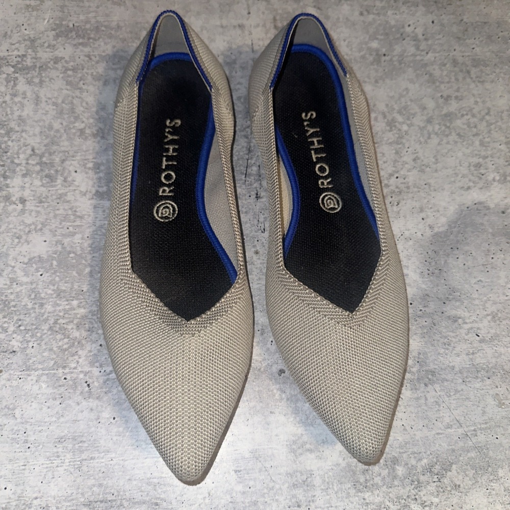 Rothys The Point Grey Black Knit Pointed Toe Flats Womens Sz 11.5 Washable Shoes